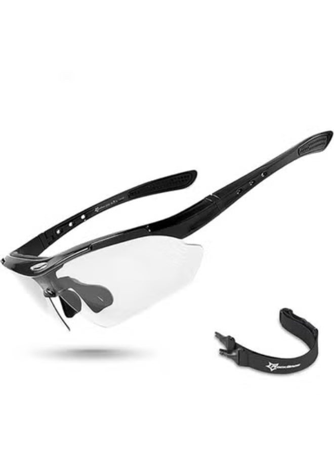 روكبروز نظارات شمسية رياضية فوتوكرومية من ROCKBROS للرجال، نظارات بيكلبول، نظارات ركوب الدراجات، نظارات شمسية للدراجات الجبلية، مع شريط مطاطي قابل للإزالة - Image 1