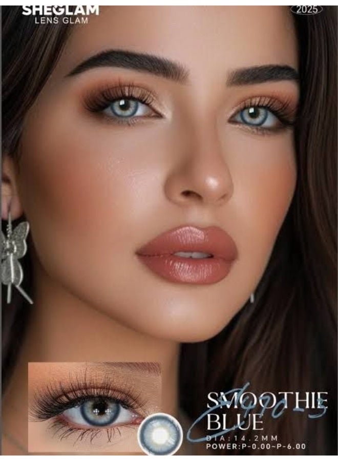 SHEGLAM Lens Glam Colored Cosmetic Contact Lenses - Smoothie Blue - Natural & Radiant Look - 14.2mm Diameter - Comfortable Daily Wear