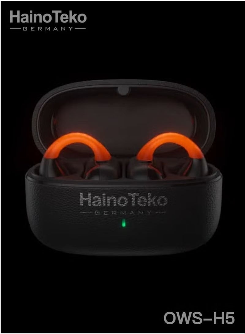 Haino Teko Haino Teko OWS-H5 True Wireless Bluetooth Earphones Black with LED Light | 20-Hour Battery Life for All-Day Use | Multi-Functional Touch Controls for Easy Music and Call Management | High-Quality Sound | Compatible with Android Mobiles and Tablets | Comfortable and Secure Fit - Image 2