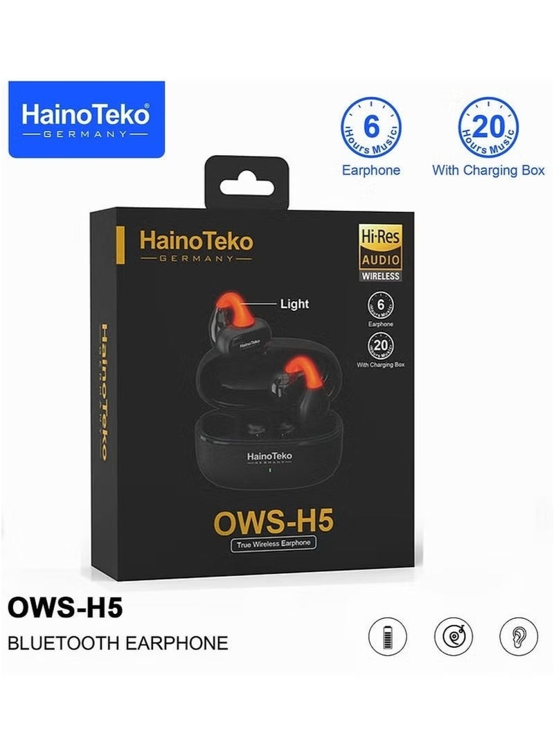 Haino Teko Haino Teko OWS-H5 True Wireless Bluetooth Earphones Black with LED Light | 20-Hour Battery Life for All-Day Use | Multi-Functional Touch Controls for Easy Music and Call Management | High-Quality Sound | Compatible with Android Mobiles and Tablets | Comfortable and Secure Fit - Image 5