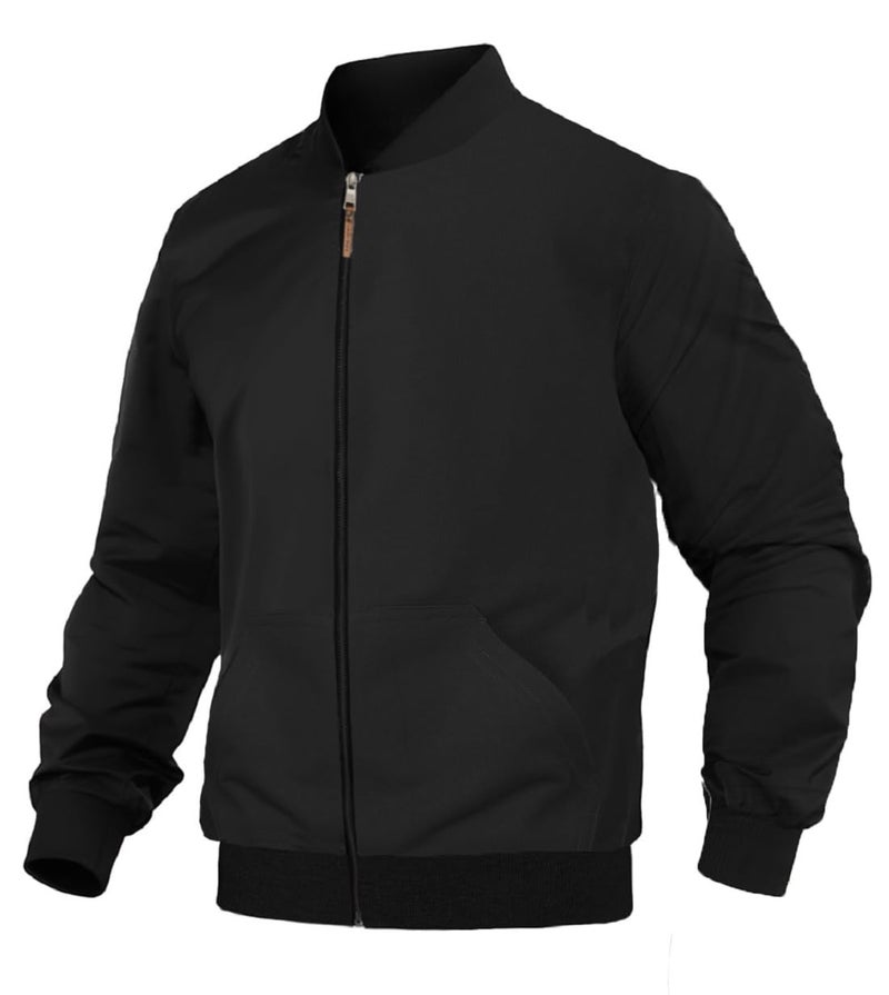 LEOTUDE CASUAL JACKET For Men's Loopknit Full Sleeve Regular Fit Solid Bomber Jacket (Color Black) - Image 1