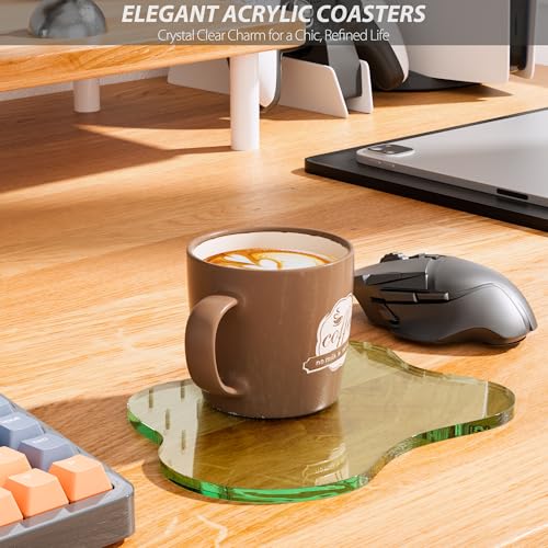 Leadiy Acrylic Coaster Decorative Plates,Green Bar Drink Coaster, Clear Cloud Shape Coffee Cup Coaster, Perfect for Tabletop Protection and Accessories Display.(Green - Image 2