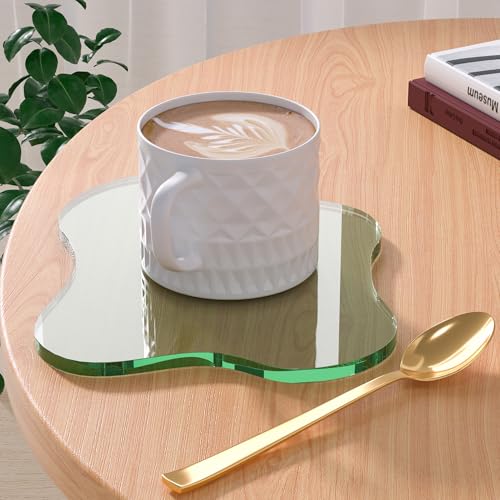 Leadiy Acrylic Coaster Decorative Plates,Green Bar Drink Coaster, Clear Cloud Shape Coffee Cup Coaster, Perfect for Tabletop Protection and Accessories Display.(Green - Image 1
