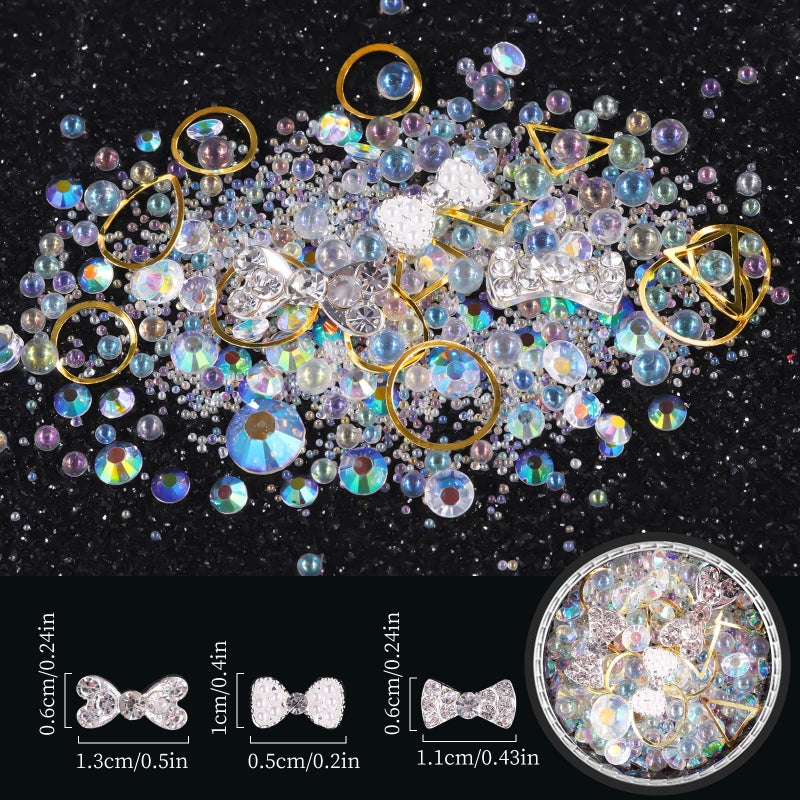editTime 6 Wheels Mixed Sparkle Nail Art Rhinestones Diamonds Crystals Butterfly Beads Artificial Pearls Gold Silver Nail Studs Gems Metal Hollow Rivets Charms (Micro Caviar Beads kit) - Image 4