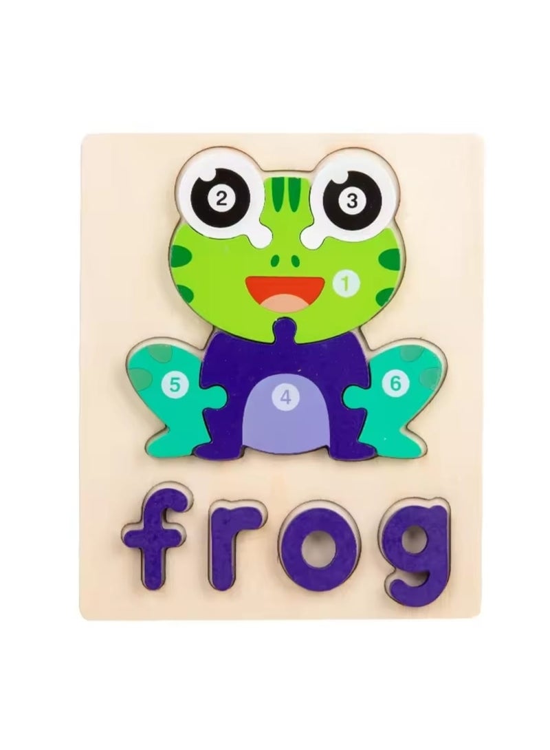 اي ديد بازل خشبي تعليمي للأطفال - شكل ضفدعة ملونة بالأرقام والحروف - 6 قطع - مقاس 15×18 سم - Image 1