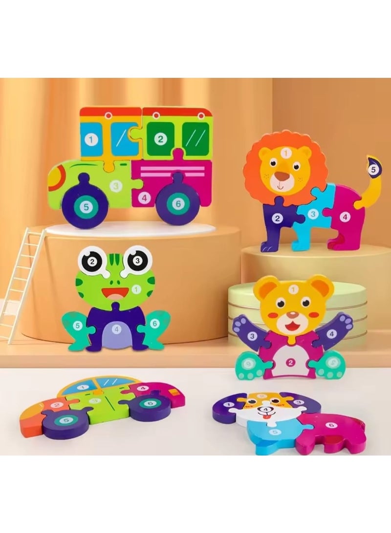 اي ديد بازل خشبي تعليمي للأطفال - شكل ضفدعة ملونة بالأرقام والحروف - 6 قطع - مقاس 15×18 سم - Image 2