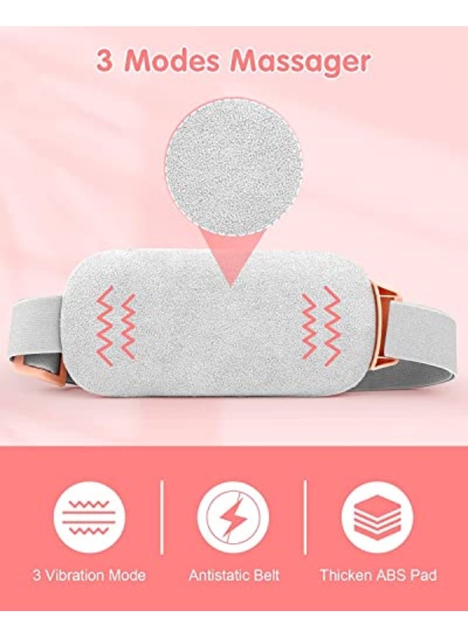 Pain Relief Heating Pad, Period Heating Belt Menstrual Cramp Massager with 3 Heat Levels 3 Massages Modes Rechargeable Electric Fast Warming Belly Belt, Gifts for Women Ladies & Girls, White