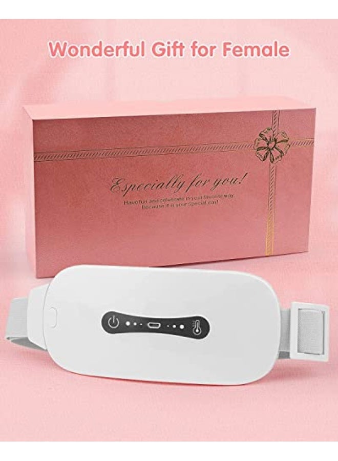 Pain Relief Heating Pad, Period Heating Belt Menstrual Cramp Massager with 3 Heat Levels 3 Massages Modes Rechargeable Electric Fast Warming Belly Belt, Gifts for Women Ladies & Girls, White