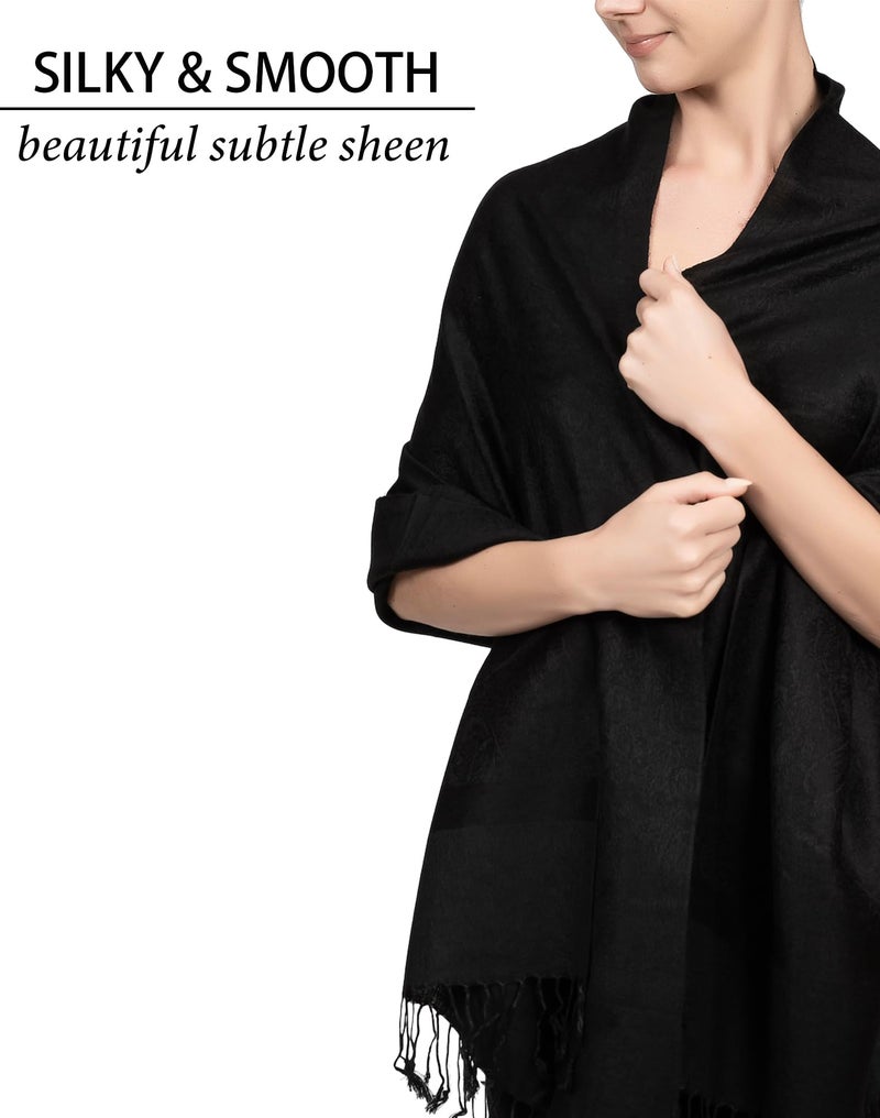 Achillea Two Tone Vintage Jacquard Paisley Pashmina Shawl Wrap Scarf (Black) - Image 2