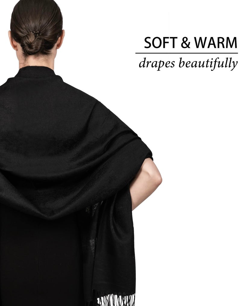 Achillea Two Tone Vintage Jacquard Paisley Pashmina Shawl Wrap Scarf (Black) - Image 4