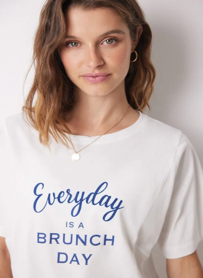 women'secret Mms Brunch Tee Ecru Short Sleeves T Shirt