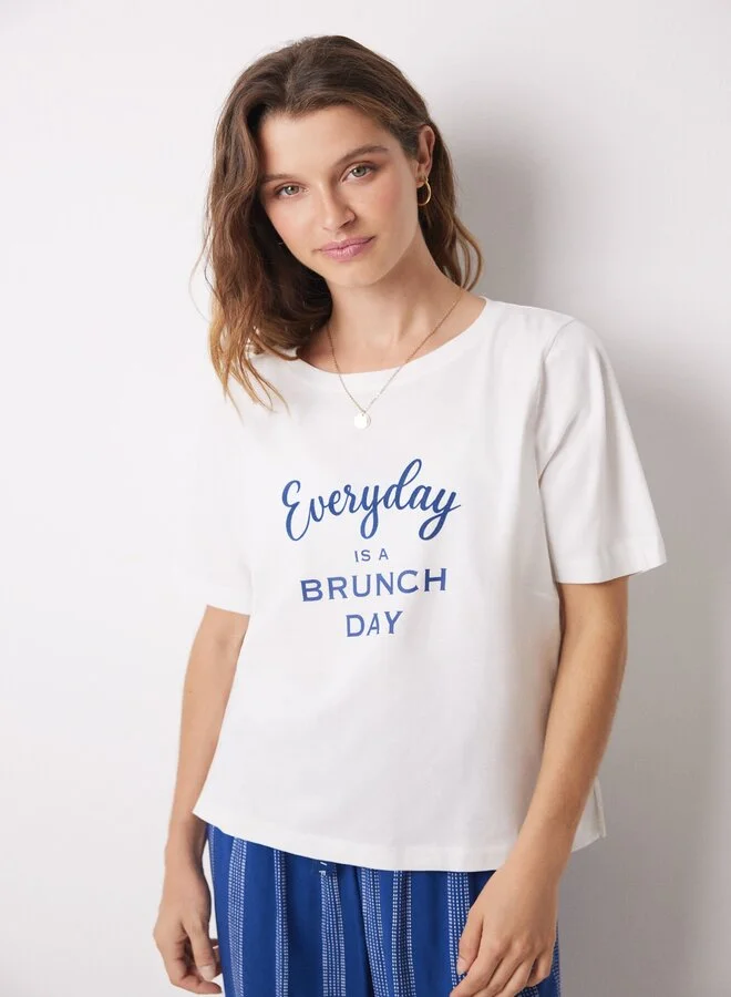 women'secret Mms Brunch Tee Ecru Short Sleeves T Shirt