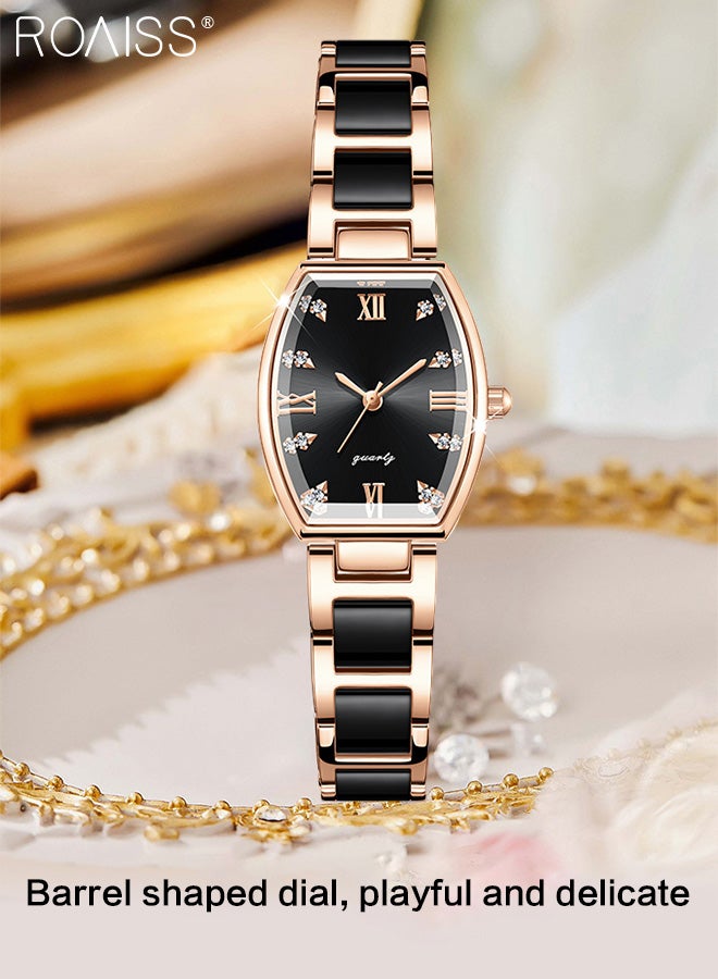 رويس ساعة كوارتز نسائية بحزام من السيراميك بقرص على شكل برميل مع زخرفة ألماس الزركونيوم، ساعة يد فاخرة مقاومة للماء كهدية للسيدات - Image 3