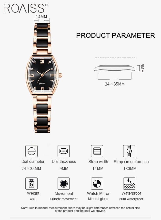 رويس ساعة كوارتز نسائية بحزام من السيراميك بقرص على شكل برميل مع زخرفة ألماس الزركونيوم، ساعة يد فاخرة مقاومة للماء كهدية للسيدات - Image 4