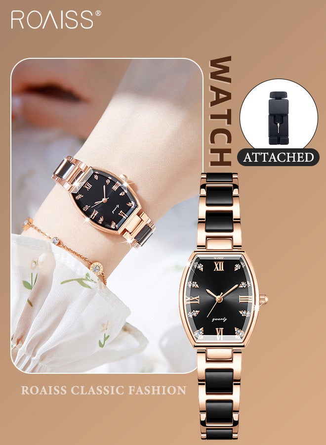 رويس ساعة كوارتز نسائية بحزام من السيراميك بقرص على شكل برميل مع زخرفة ألماس الزركونيوم، ساعة يد فاخرة مقاومة للماء كهدية للسيدات - Image 1