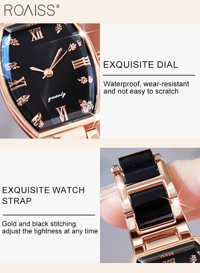 رويس ساعة كوارتز نسائية بحزام من السيراميك بقرص على شكل برميل مع زخرفة ألماس الزركونيوم، ساعة يد فاخرة مقاومة للماء كهدية للسيدات - Image 5