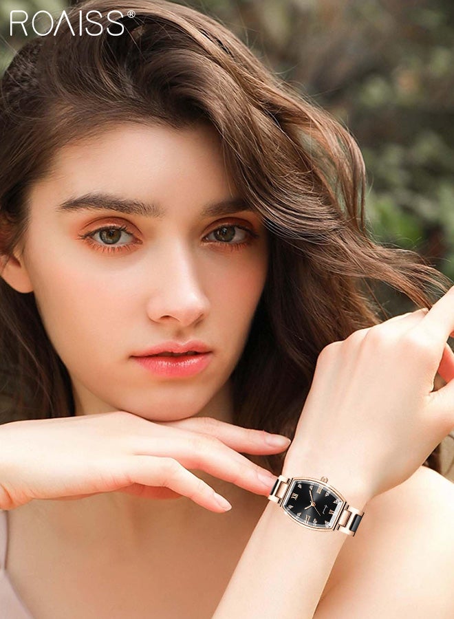 رويس ساعة كوارتز نسائية بحزام من السيراميك بقرص على شكل برميل مع زخرفة ألماس الزركونيوم، ساعة يد فاخرة مقاومة للماء كهدية للسيدات - Image 2