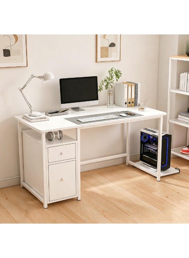 NEWLAN Home office desk, Computer desk with drawer and lockers. Minimalist white table, ideal for work, gaming, studying, live streaming, or getting ready. 120*75*50cm - Image 1