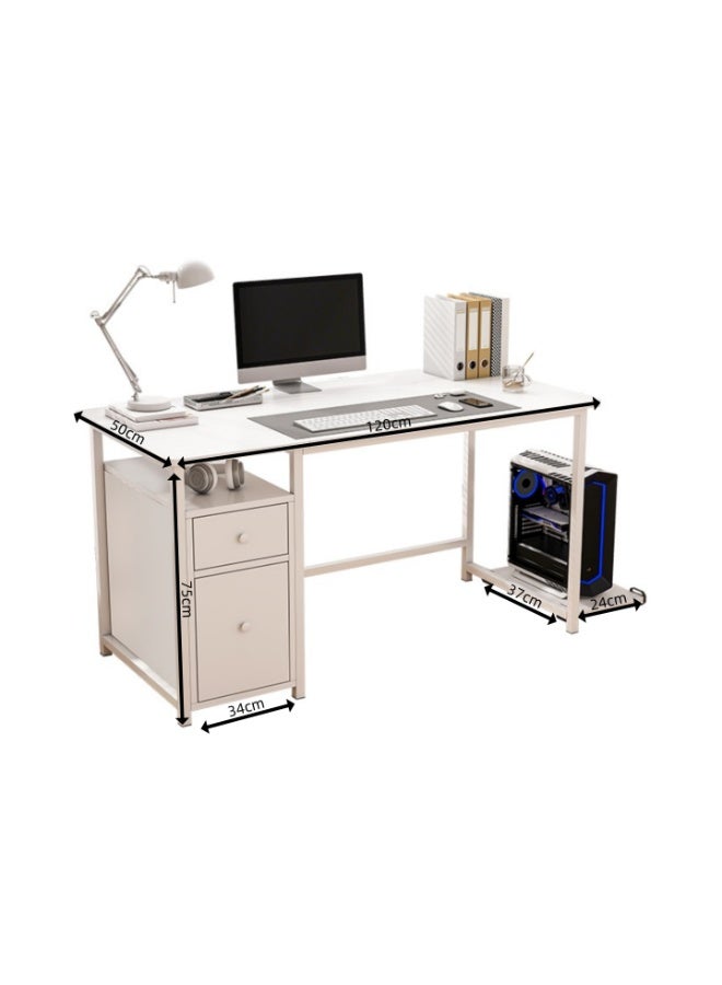 NEWLAN Home office desk, Computer desk with drawer and lockers. Minimalist white table, ideal for work, gaming, studying, live streaming, or getting ready. 120*75*50cm - Image 3