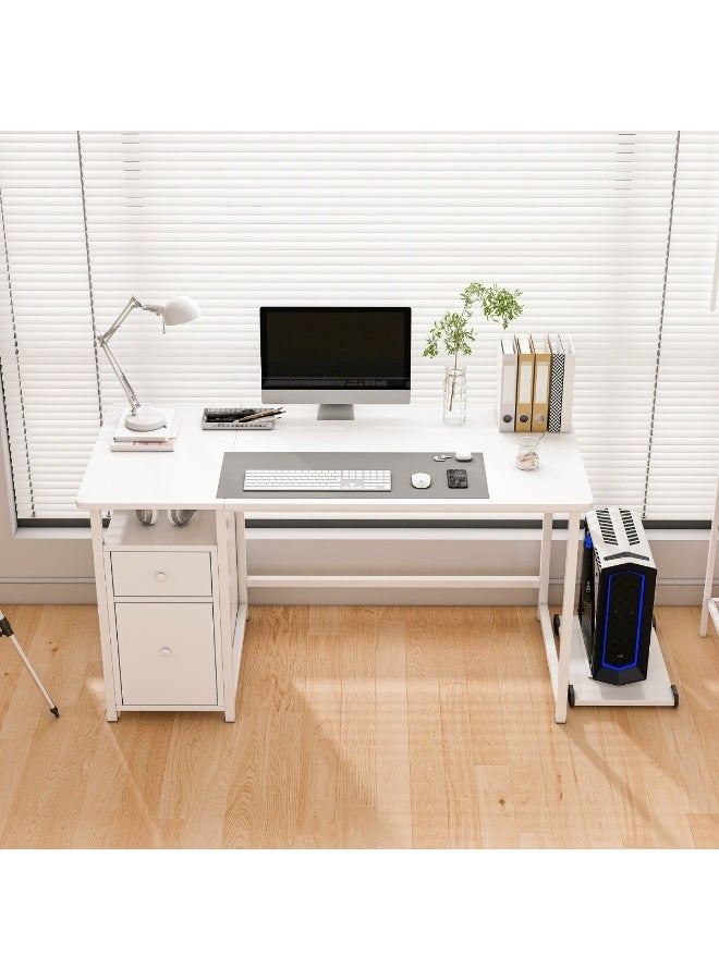 NEWLAN Home office desk, Computer desk with drawer and lockers. Minimalist white table, ideal for work, gaming, studying, live streaming, or getting ready. 120*75*50cm - Image 2