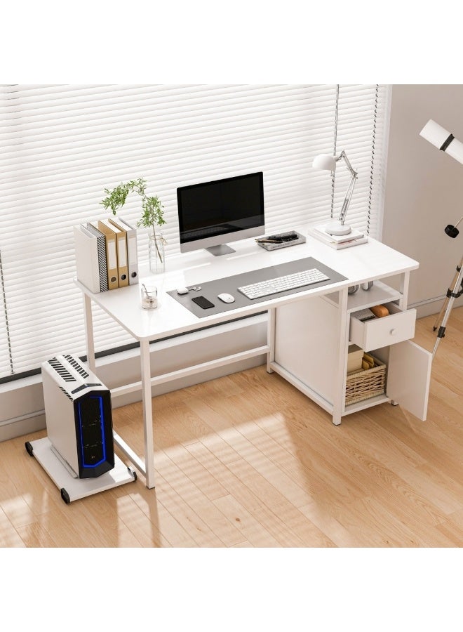 NEWLAN Home office desk, Computer desk with drawer and lockers. Minimalist white table, ideal for work, gaming, studying, live streaming, or getting ready. 120*75*50cm - Image 4