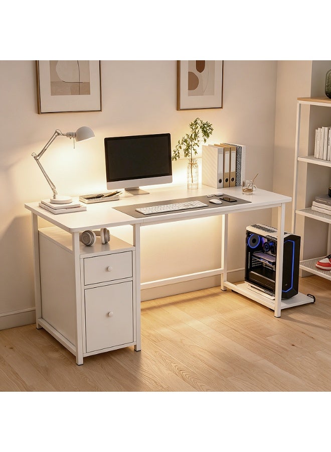 NEWLAN Home office desk, Computer desk with drawer and lockers. Minimalist white table, ideal for work, gaming, studying, live streaming, or getting ready. 120*75*50cm - Image 5