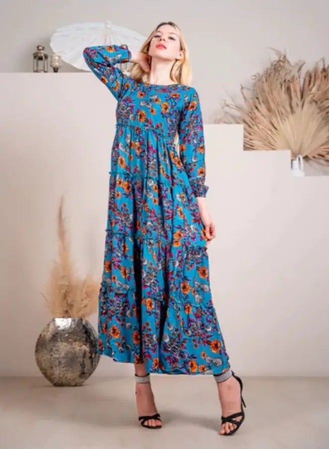 Ideal Beautifully Elegant Blue Floral Maxi - Image 3