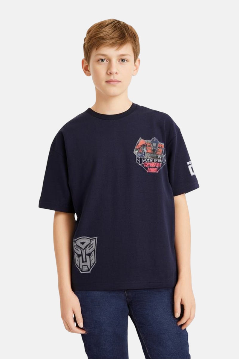 TRANSFORMERS Kids Boy Crew Neck Short Sleeve Graphic Print T-Shirt, Navy Blue  - Image 1