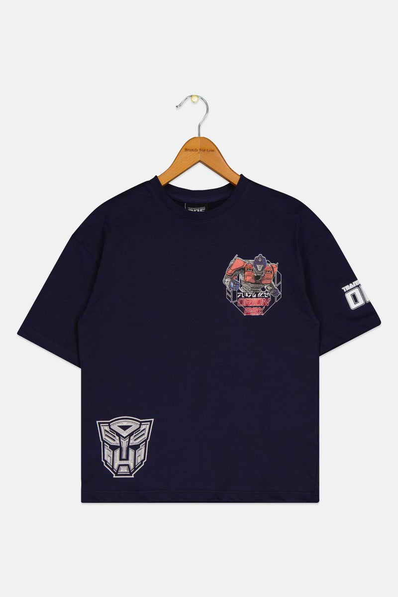 TRANSFORMERS Kids Boy Crew Neck Short Sleeve Graphic Print T-Shirt, Navy Blue  - Image 2