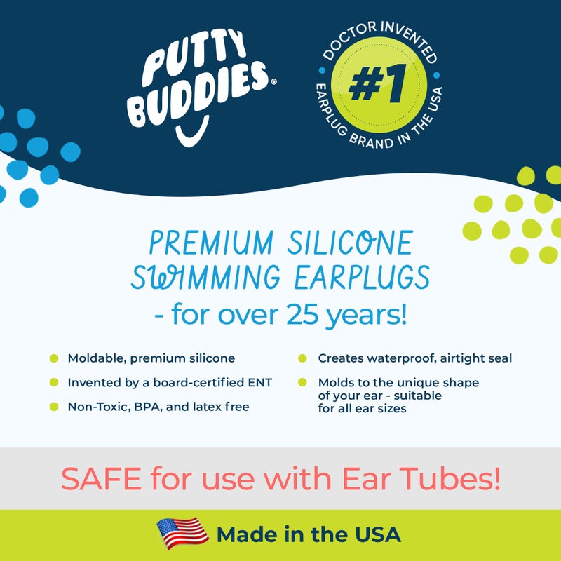 Putty Buddies Earvolution Original Putty Buddies Ear Plugs for Swimming - Invented by an Ear Physician - Moldable, Premium Silicone Ear Plugs - One Size - Waterproof - Made in the USA - 3 pack - Purple/Teal/Magenta - Image 4