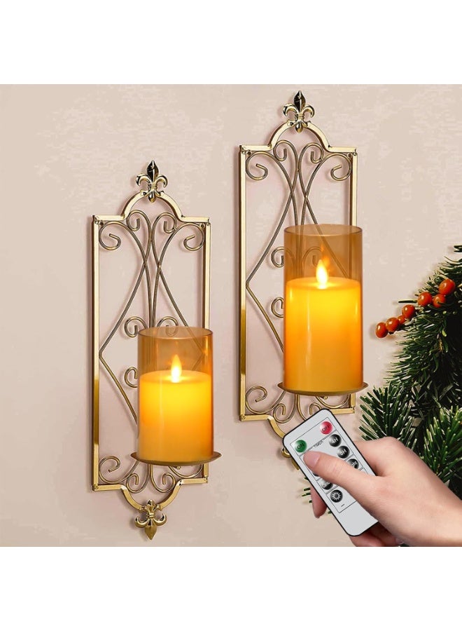 Arabest Glass Flamless Flickering Candles with Remote and Timer, Battery Operated Moving Wick Candles Plastic LED Pillar Candle for Dinner Wedding Holiday Decor (3Pcs, Gold) - Image 2