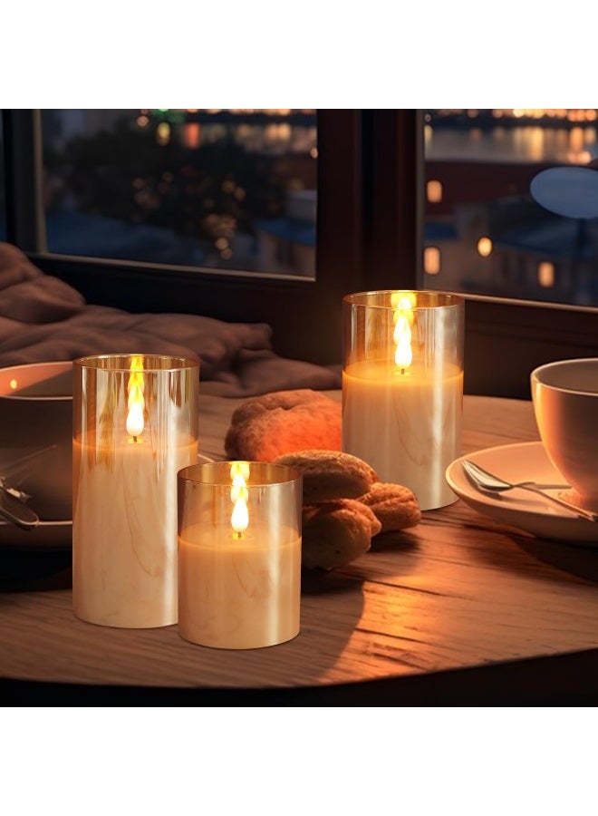Arabest Glass Flamless Flickering Candles with Remote and Timer, Battery Operated Moving Wick Candles Plastic LED Pillar Candle for Dinner Wedding Holiday Decor (3Pcs, Gold) - Image 4