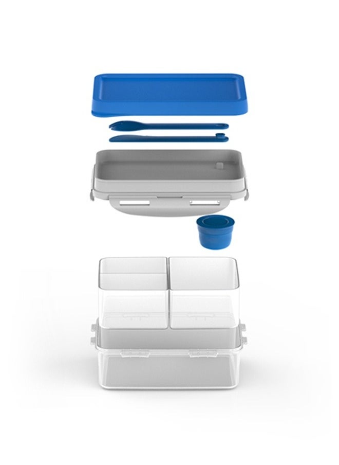 LOCK & LOCK LocknLock To Go 3-in-1 Lunchbox (Blue) - BPA-Free, Airtight Container with Cutlery for On-the-Go Meals  - Image 2