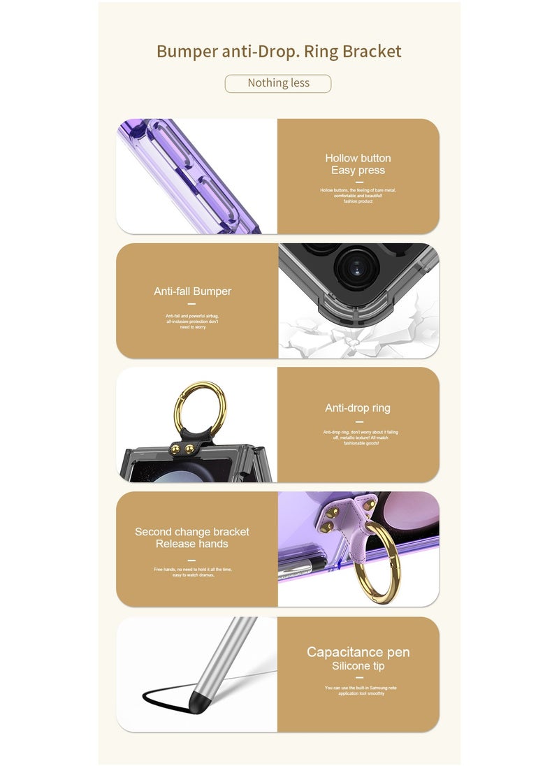 GKK GKK Compatible With Samsung Galaxy Z Flip 5 Case with Ring and Capacitance Pen (Blue)  - Image 5