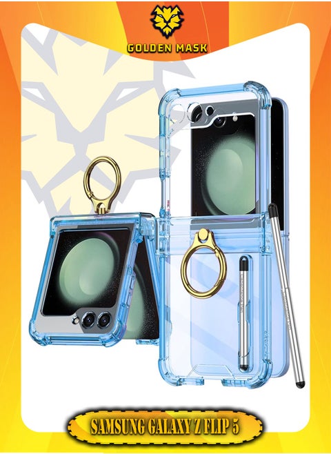 GKK Compatible With Samsung Galaxy Z Flip 5 Case with Ring and Capacitance Pen (Blue)