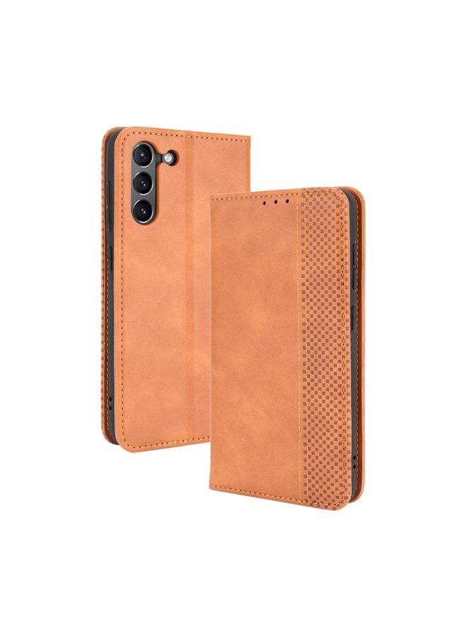 اس-توب جراب لهاتف Samsung Galaxy S21 FE بمشبك مغناطيسي بتصميم حصان مجنون بتصميم كلاسيكي، جراب جلدي قلاب أفقي مع حامل وفتحات للبطاقات وإطار للصور - Image 1