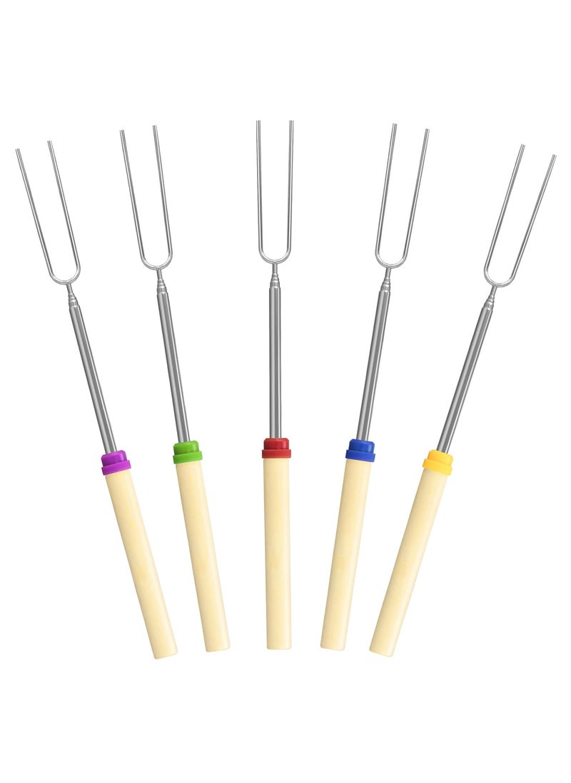 sokany 5 Pack Marshmallow Roasting Sticks Set, Extendable 31cm Long Metal Barbecue Skewers with Wooden Handle, For Marshmallow, Hot Dogs, Camping, BBQ, Grill (Multicolour)  - Image 1