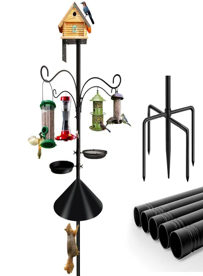 DreiPanda Bird Feeder Pole - 92 Inch Heavy Duty Birdhouse Stand with Squirrel Proof Baffle for Outdoor, Adjustable Bird Feeding Station with Multi Shepherds Hooks Mental Trays for Garden Attracting Wild Birds - Image 1