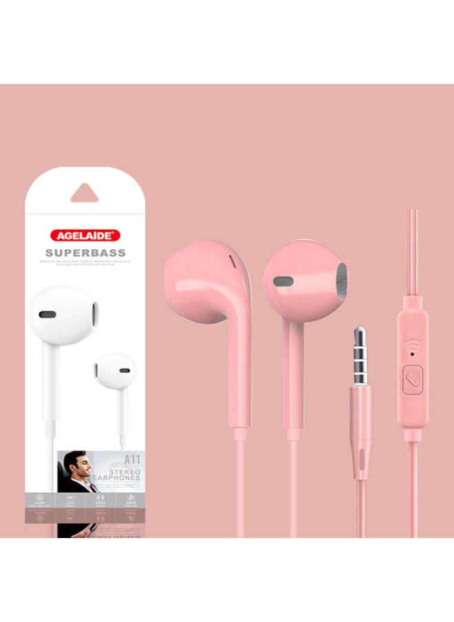 Generic Macaroon Headset Wired Headset Suitable For 3.5mm Huawei Apple Mobile Phone In-ear Wire Control Stereo Band Mac-Color:Pink (with Packaging)  - Image 1