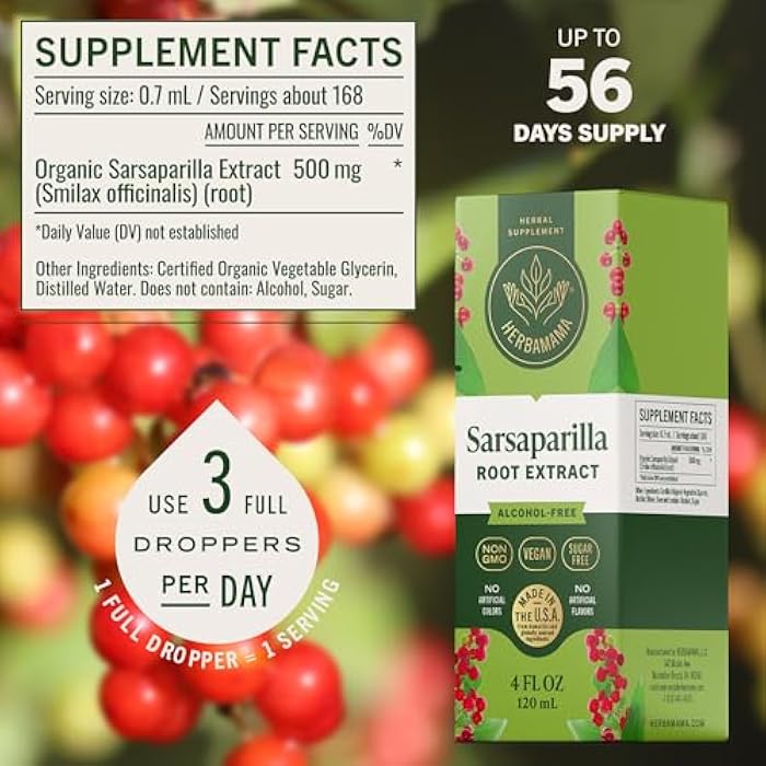 HERBAMAMA Sarsaparilla Root Drops - Vegan Skin Cleanse Support with Sarsaparilla Extract Tincture - Non-GMO, Alcohol & Sugar-Free Liquid Supplement, 56-Day Supply - Image 3