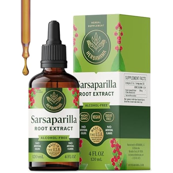 HERBAMAMA Sarsaparilla Root Drops - Vegan Skin Cleanse Support with Sarsaparilla Extract Tincture - Non-GMO, Alcohol & Sugar-Free Liquid Supplement, 56-Day Supply - Image 1
