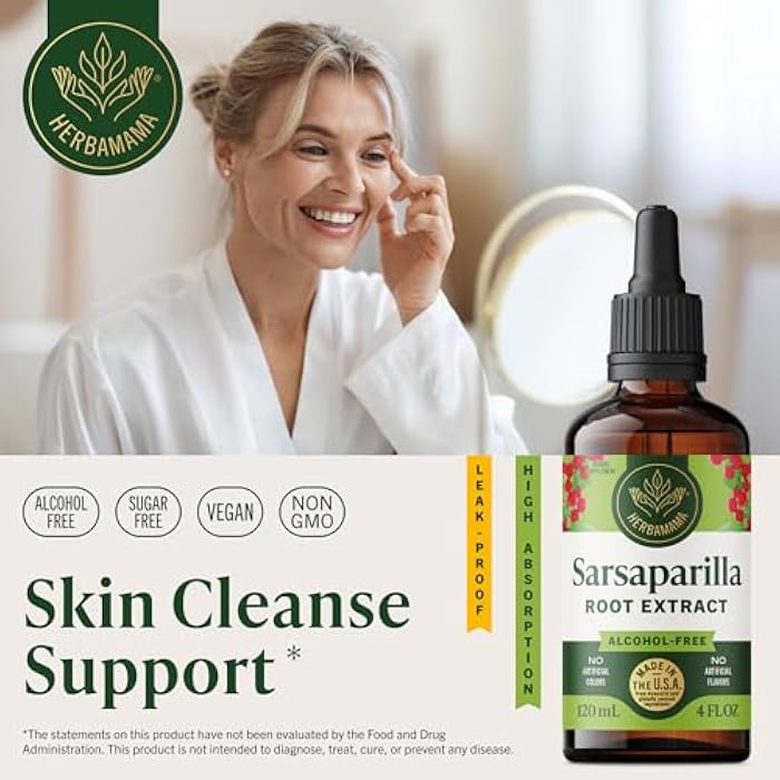 HERBAMAMA Sarsaparilla Root Drops - Vegan Skin Cleanse Support with Sarsaparilla Extract Tincture - Non-GMO, Alcohol & Sugar-Free Liquid Supplement, 56-Day Supply - Image 2