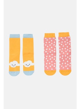 Tchibo Toddlers Girl 2 Pair Printed Socks, Yellow  - Image 1