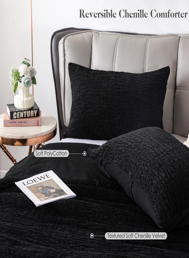 COTTEBED Reversible Chenille Cotton Twin Comforter Set, Luxury Textured Stripe Soft Modern Bedding Down Comforter for Kid Children Teen Boy College Dorm, Lightweight All Season (Black,Twin/Twin XL) - Image 4