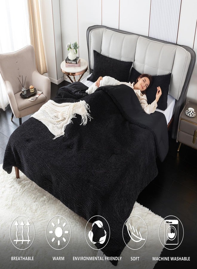 COTTEBED Reversible Chenille Cotton Twin Comforter Set, Luxury Textured Stripe Soft Modern Bedding Down Comforter for Kid Children Teen Boy College Dorm, Lightweight All Season (Black,Twin/Twin XL) - Image 3