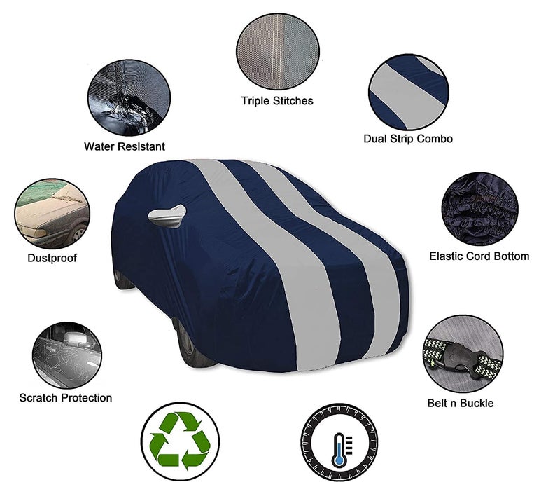 Auto Hub Car Cover Compatible with Kia Sonet with Mirror Pocket, Water Resistant, Triple Stitched, Sonet Car Cover- Navy-Silver - Image 3