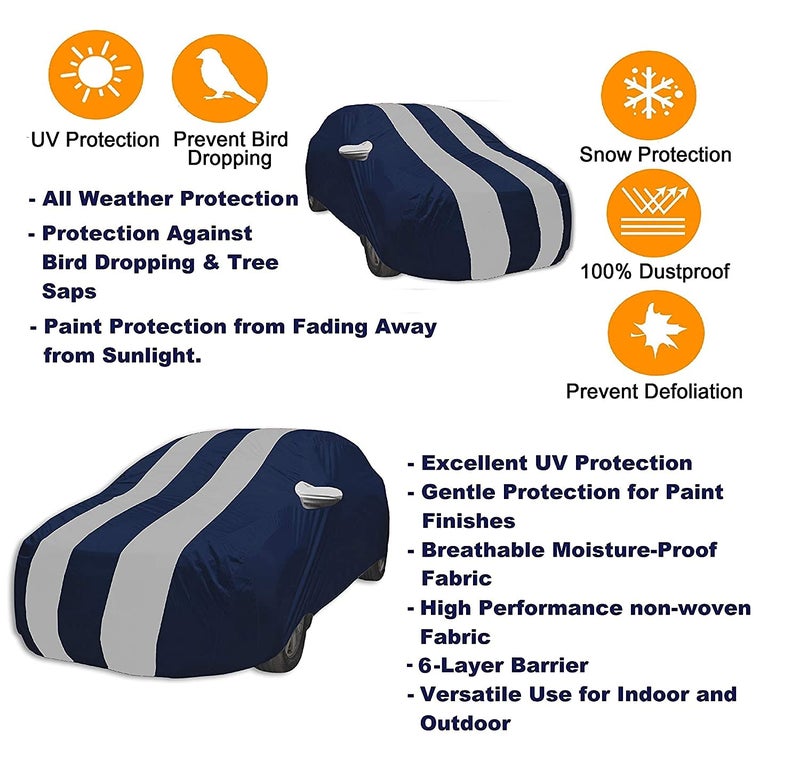 Auto Hub Car Cover Compatible with Kia Sonet with Mirror Pocket, Water Resistant, Triple Stitched, Sonet Car Cover- Navy-Silver - Image 2