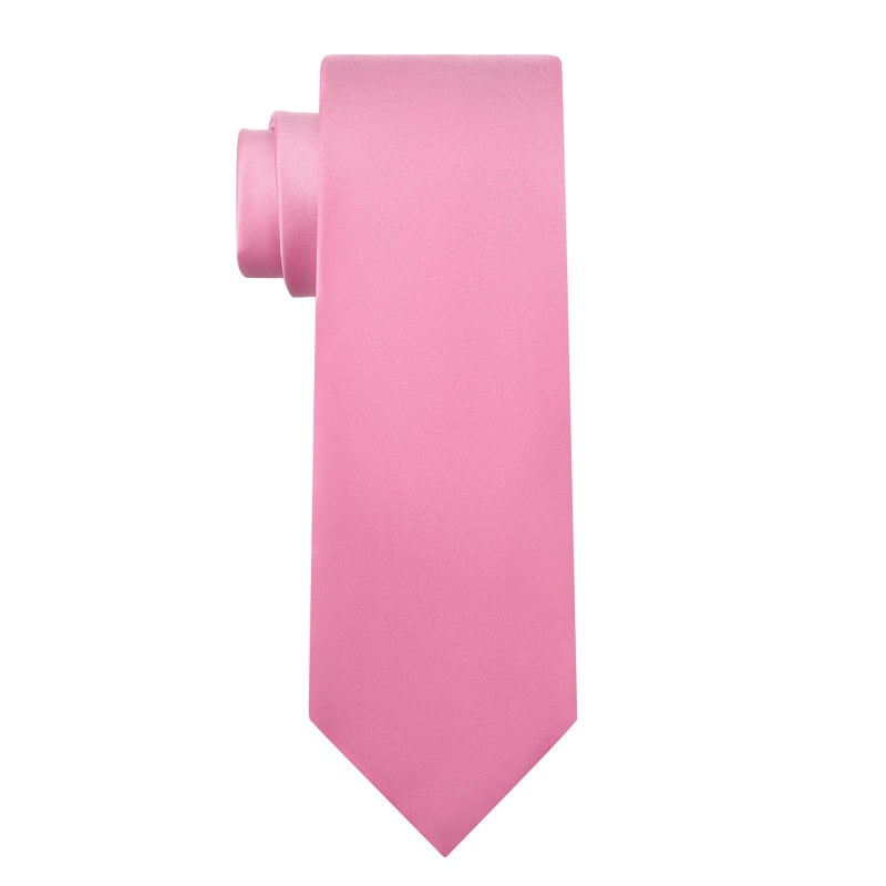 KOOELLE Men's Tie Solid Pure Color Plain Formal Pink Ties For Men - Image 1