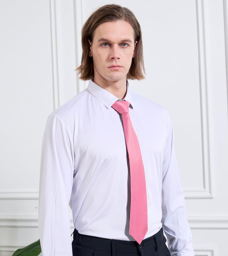KOOELLE Men's Tie Solid Pure Color Plain Formal Pink Ties For Men - Image 2
