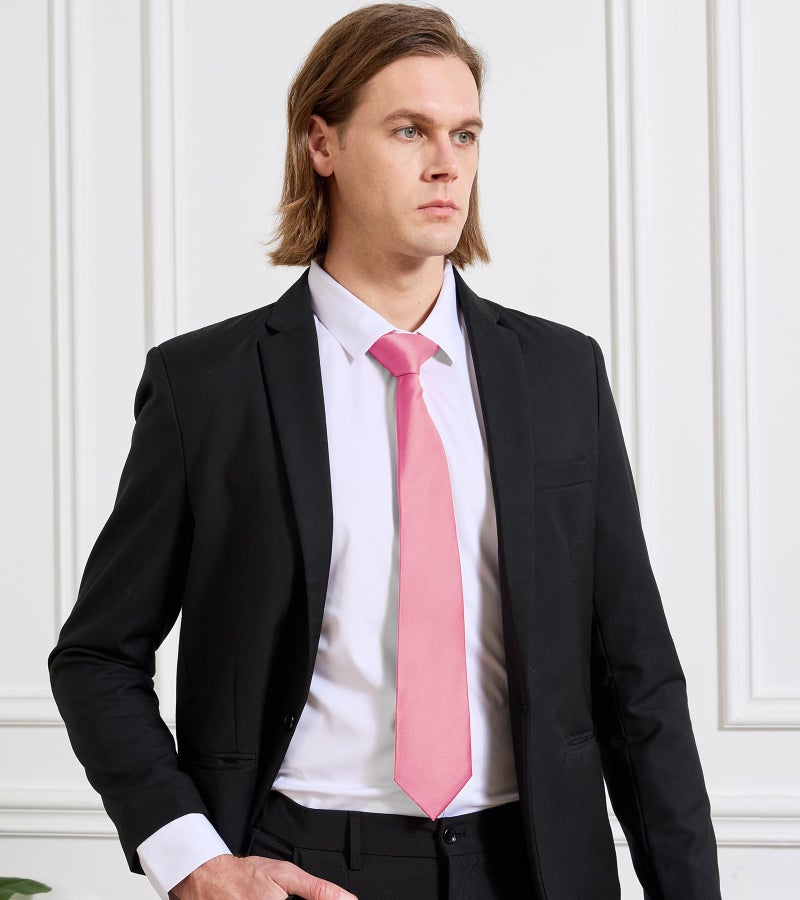 KOOELLE Men's Tie Solid Pure Color Plain Formal Pink Ties For Men - Image 3